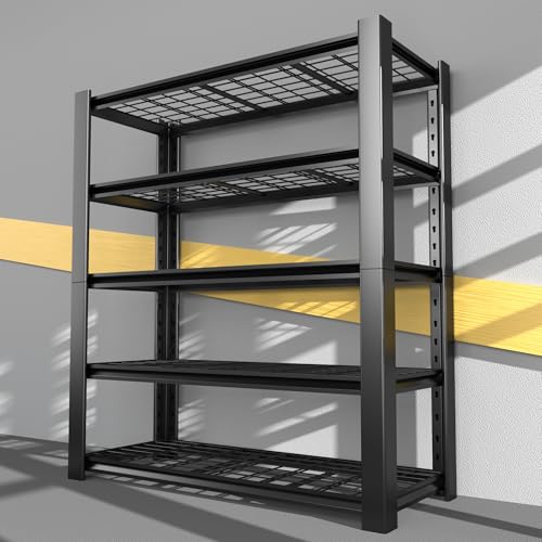 5-Tier Heavy Duty Metal Garage Shelving Unit with Wire Shelves, 3000 LBS Capacity, 76"H x 60"W x 24"D, Adjustable Boltless Steel Shelves D9242