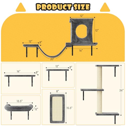Black 7-in-1 Wall Mounted Cat Climber Set Y144
