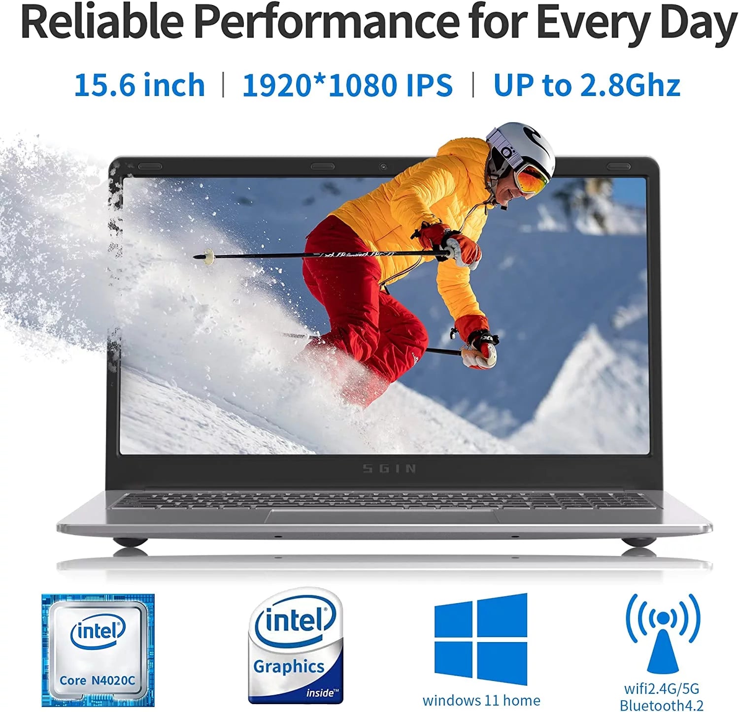 15.6inch Laptop 4GB DDR4 128GB SSD Windows 11 Intel Celeron HD IPS H362