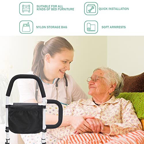 Portable Adjustable Bed Rail with Dual Grab Bars & Storage Pocket A336