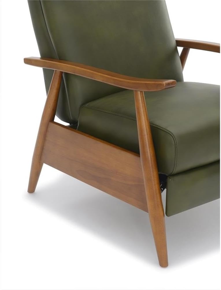 Fern Green Faux Leather Wood Arm Push Back Recliner I293