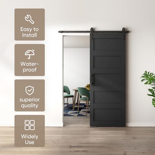 Black 36" x 84" Solid Wood Barn Door with Hardware Kit G72744