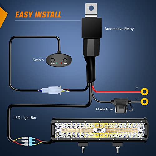 12 Inch 300W Spot Flood Combo LED Light Bar with 2 Pcs 4 inch 60W LED Pods and Wiring Harness X8987