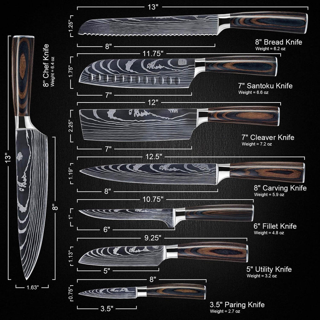8-piece Japanese Kitchen Knife Set with Damascus Pattern Q7059
