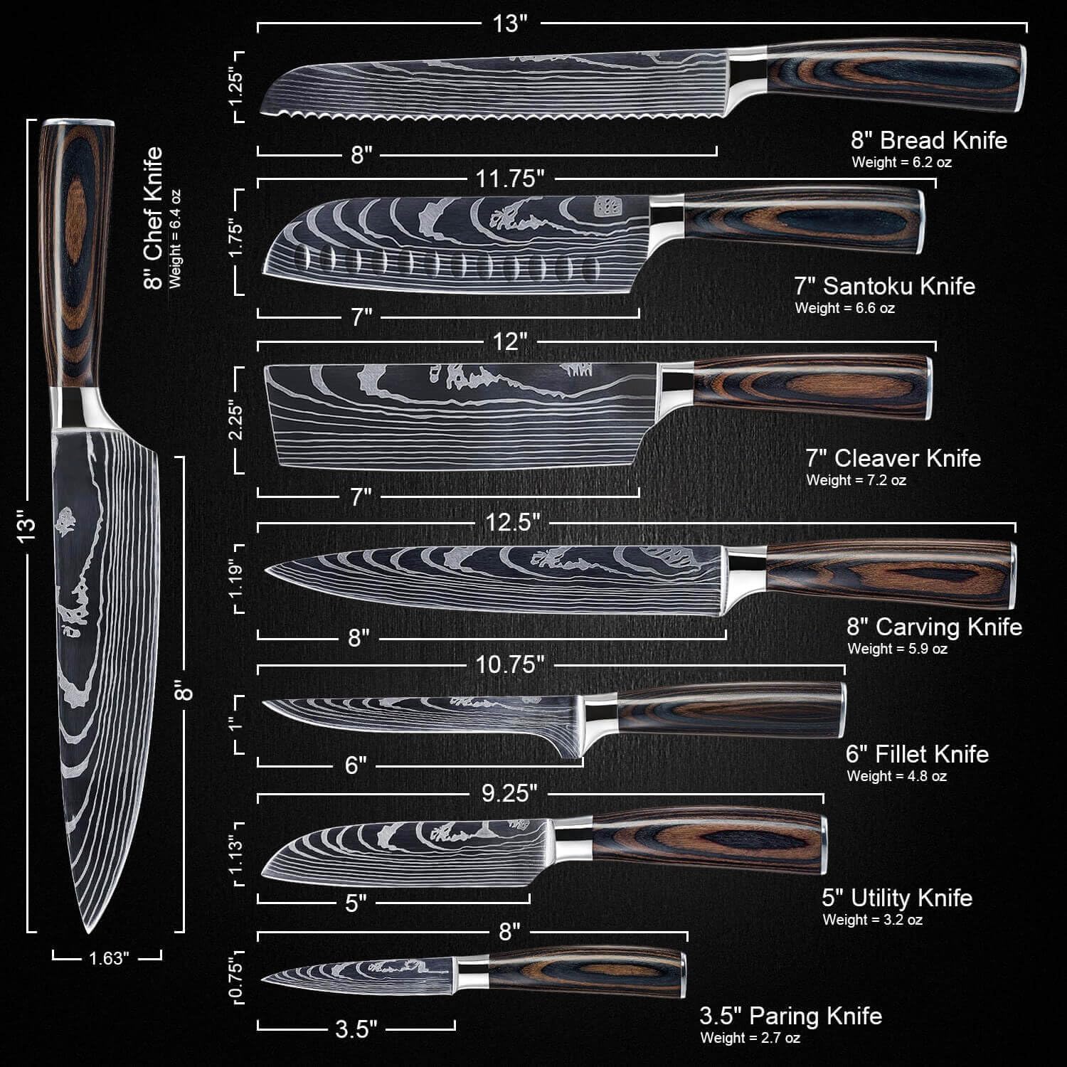 8-piece Japanese Kitchen Knife Set with Damascus Pattern Q7059