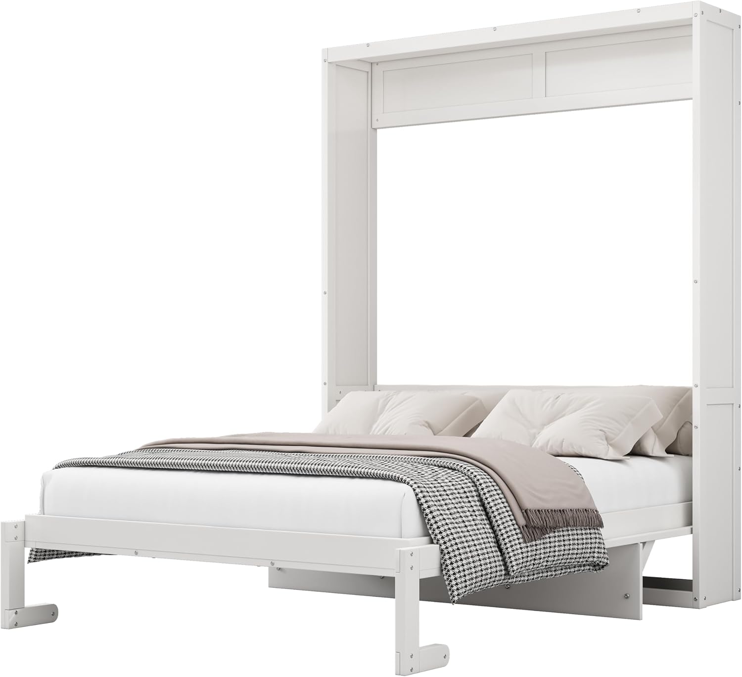 White Queen Size Murphy Bed with Desk S34010