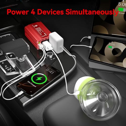 300W Car Power Inverter DC 12V to 110V AC with 30W USB-C & 18W USB-A Dual AC Outlet U2299