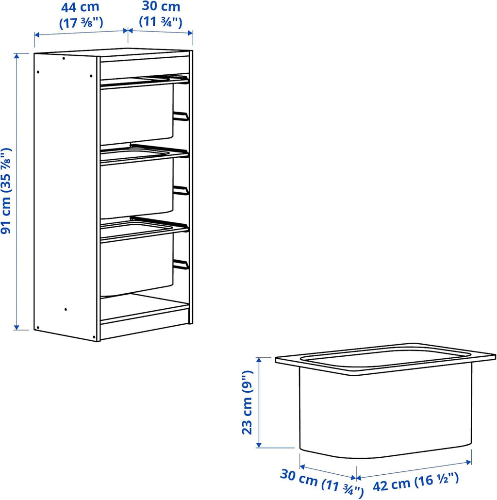 Light white stained pine/pink storage combination with boxes, 44x30x91 cm L306