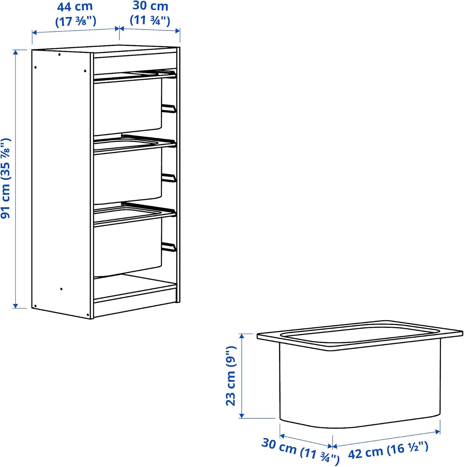 Light white stained pine/pink storage combination with boxes, 44x30x91 cm L306