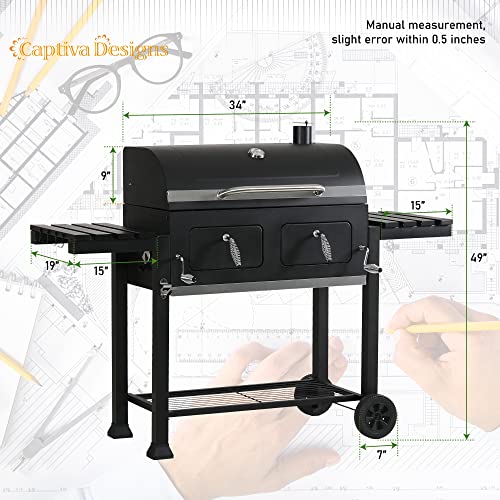 Extra Large Charcoal BBQ Grill with 2 Foldable Side Tables M877255