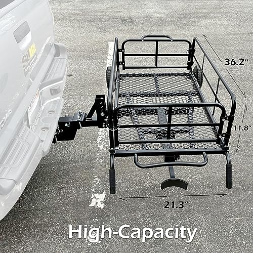 Foldable Cargo Carrier Cart With Quick Detachable Basket Rack With 10 inch Flat Free Tires Q601