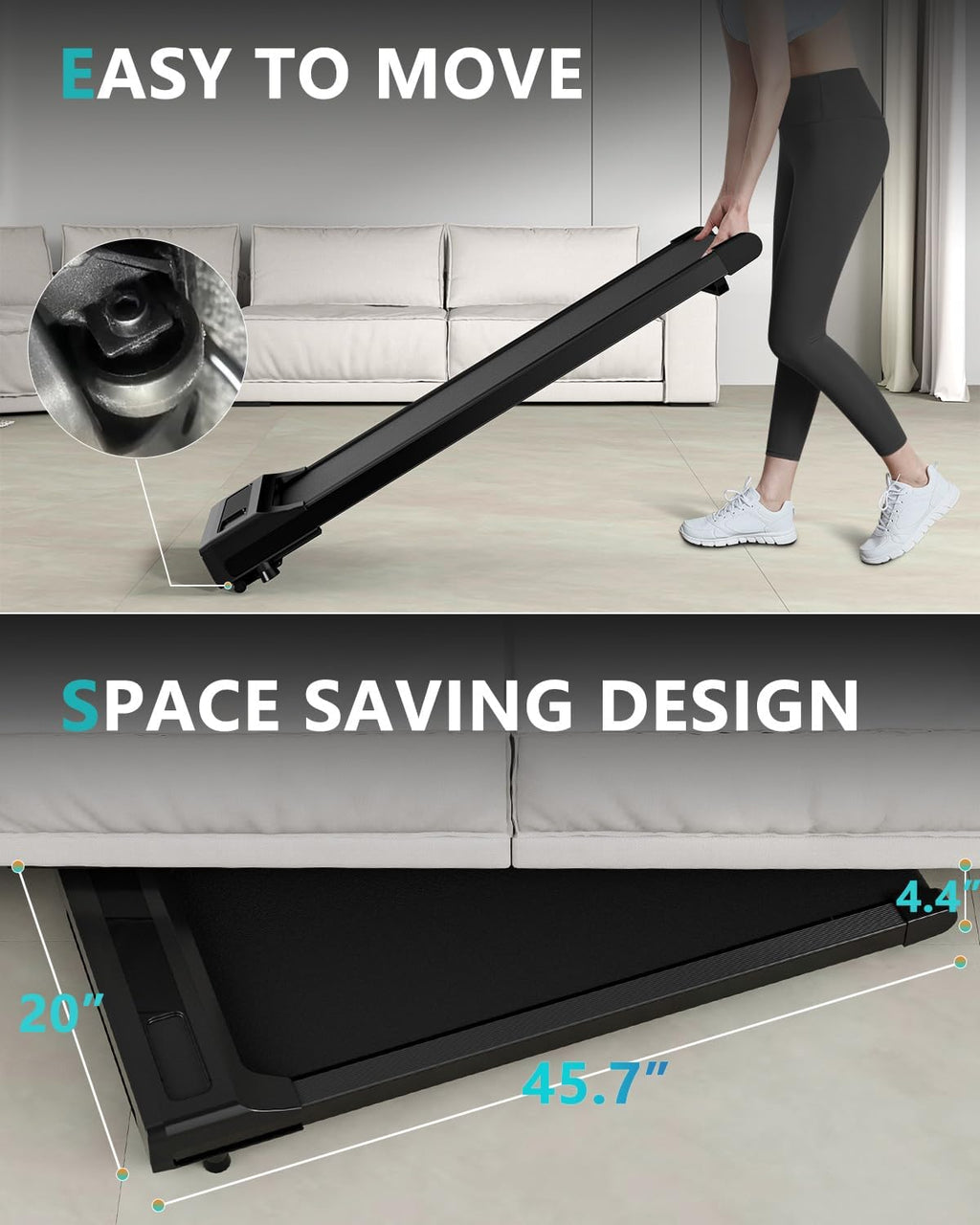 Under Desk Treadmill with Remote Control, 2 in 1 for Walking and Jogging, Portable, LED Display N3482