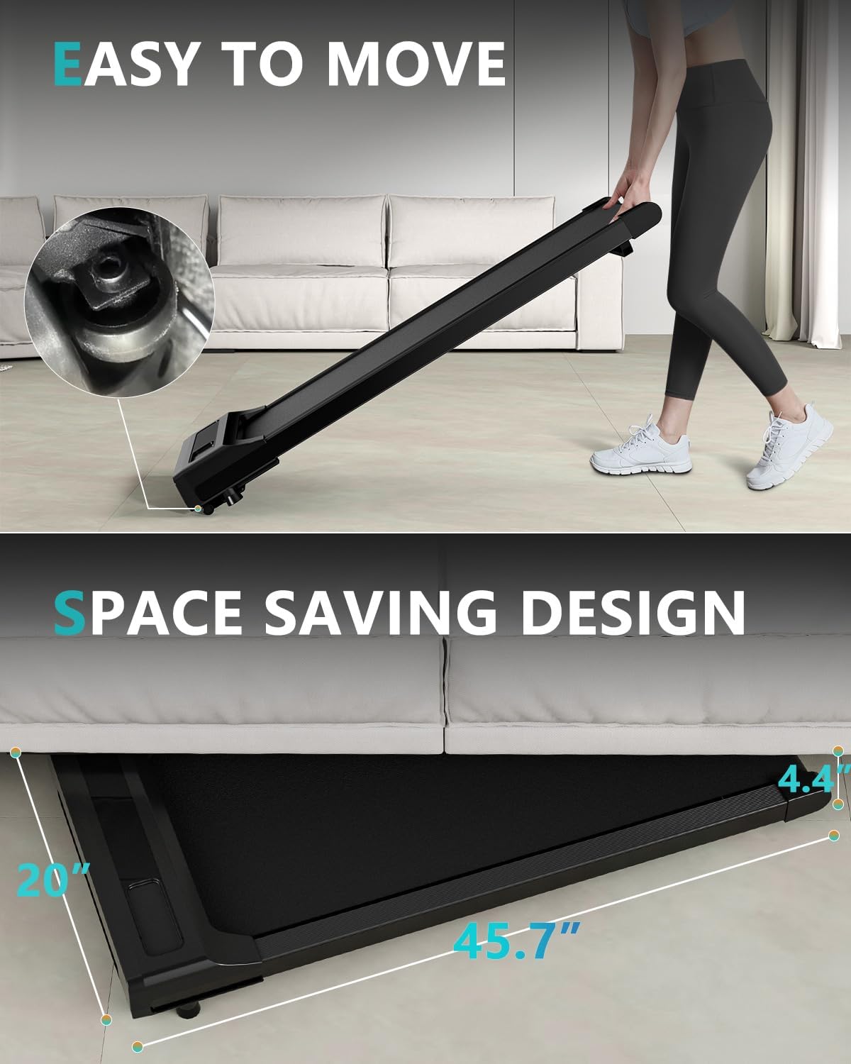 Under Desk Treadmill with Remote Control, 2 in 1 for Walking and Jogging, Portable, LED Display N3482