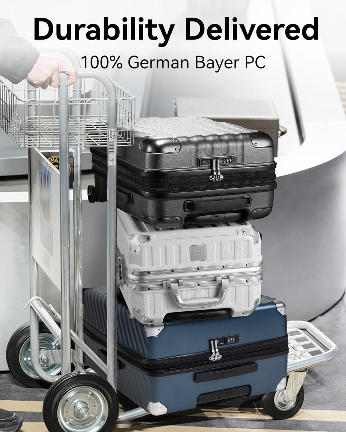 2 Piece 100% Polycarbonate Expandable Hard Suitcases with Wheels (Black, 20/28) J5066