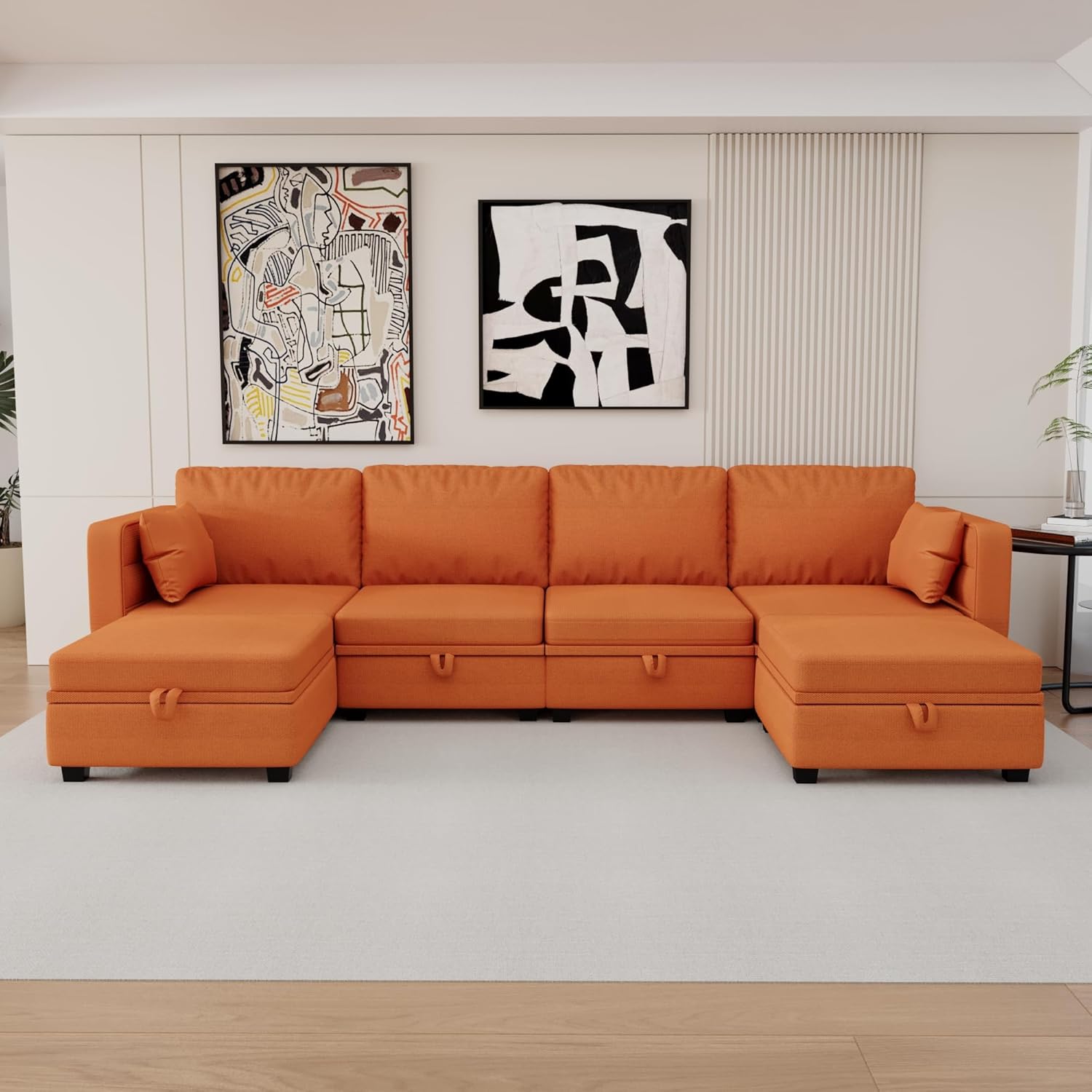 Orange U Shaped Modular Sectional Sofa with Storage Seat O9146