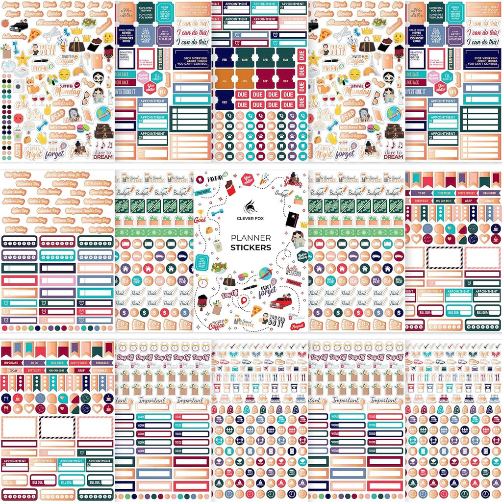 14 Sheets Set of 1360+ Planner Stickers N935