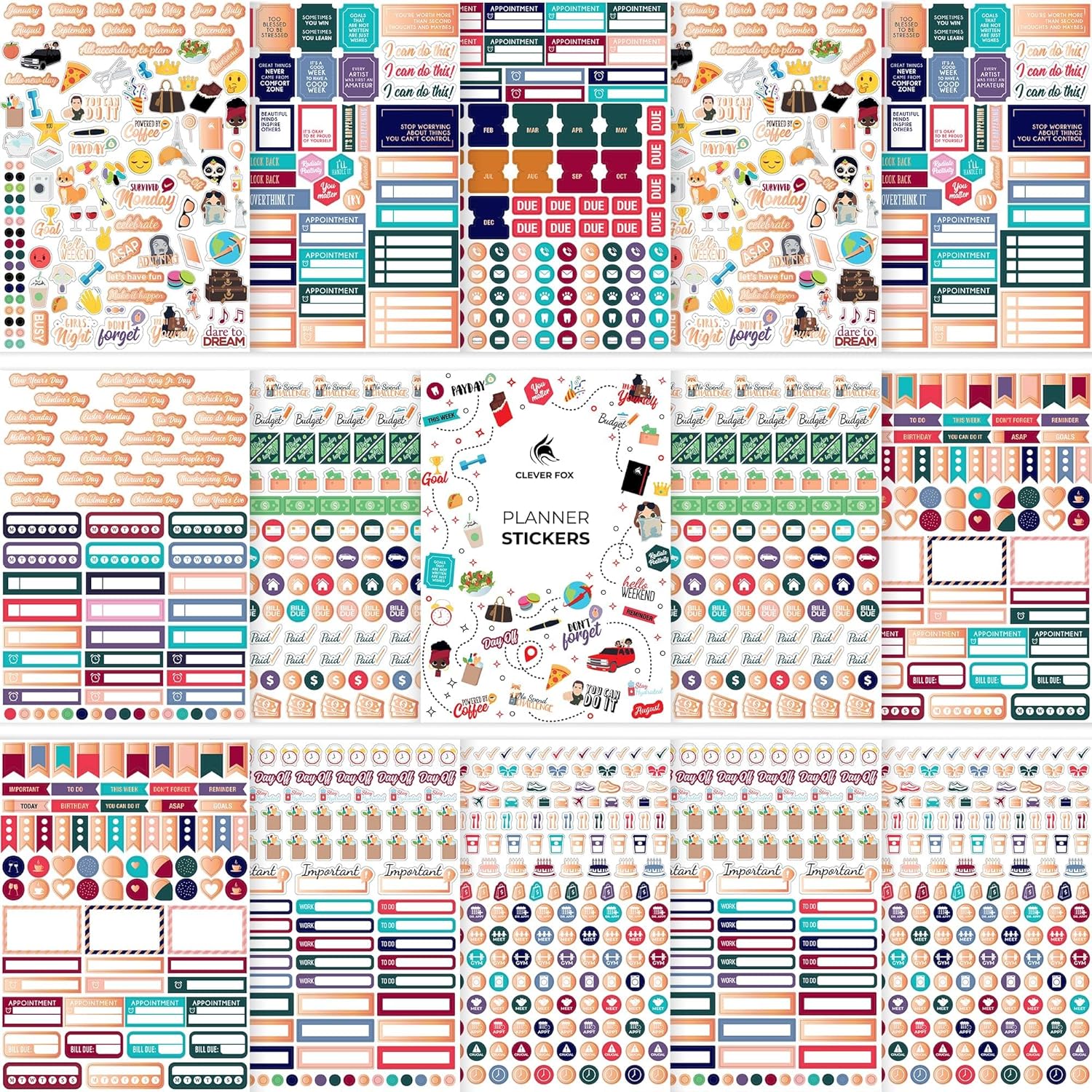 14 Sheets Set of 1360+ Planner Stickers N935