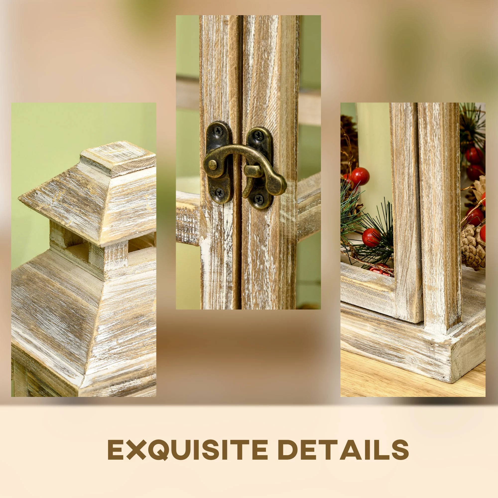2 Pack Large Rustic Wooden Lantern Decorative, Natural B475309