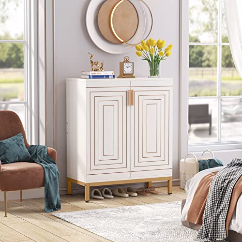 White Gold 20 Pairs Shoe Cabinet with Doors H376