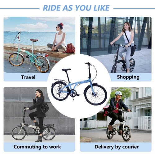 24" Folding Bike Aluminum Frame 7 Speed Lightweight with Rear Rack Adjustable Stem Q772063