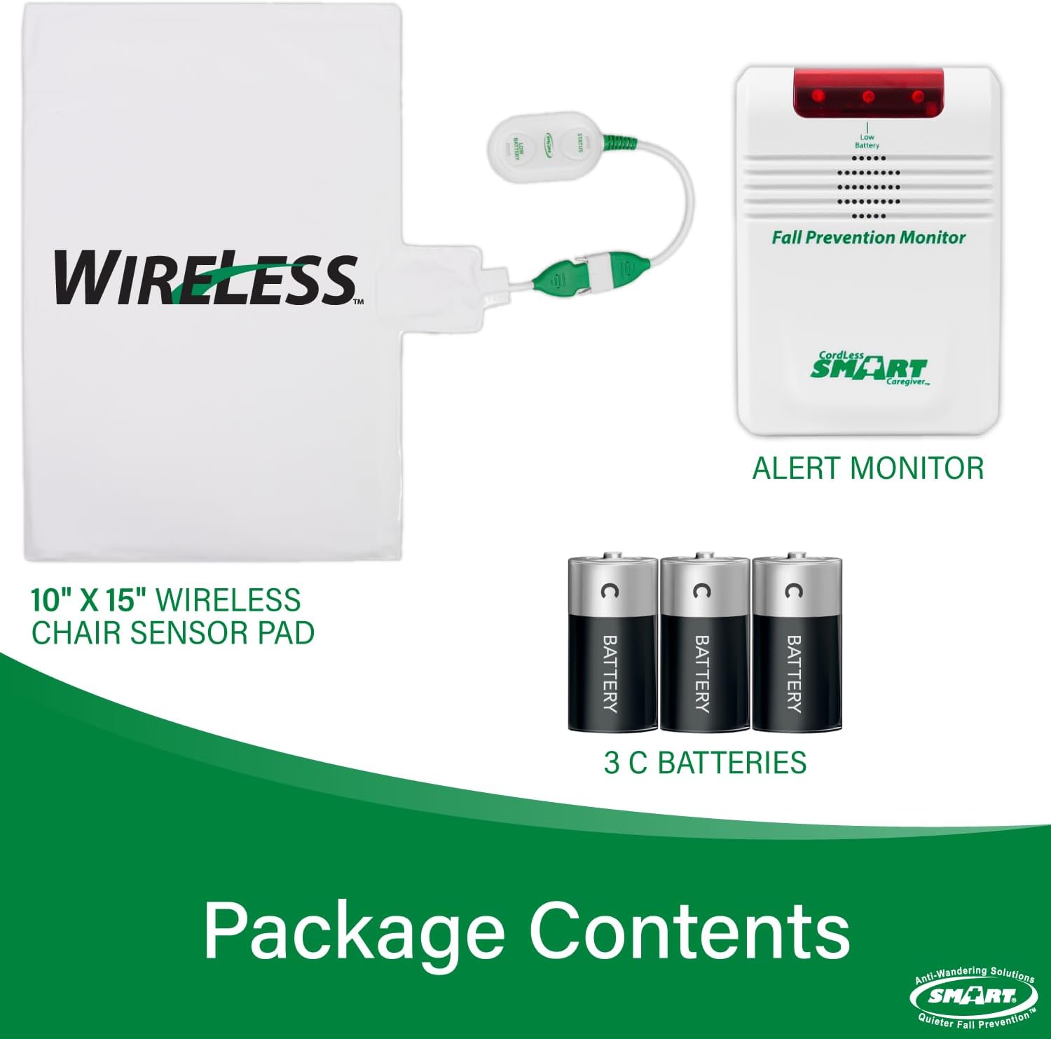 Wireless Chair Exit Alarm with Weight Sensing Pad - 10"x15" Pressure Sensor and Cordless Chair Alarm up to 300' Range W877