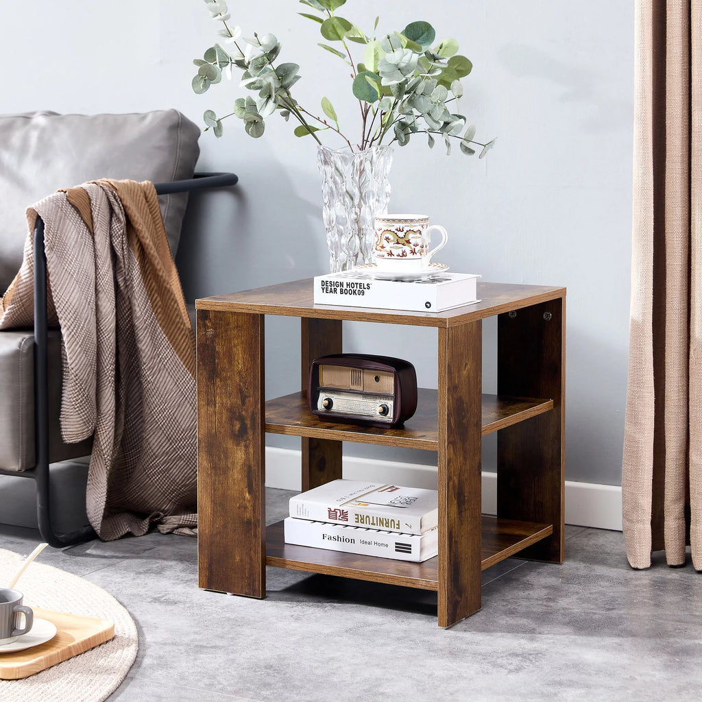 Brown Wood Small End Table with 2 Shelves L67313
