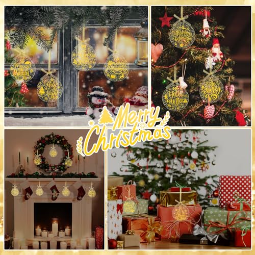 Acrylic Christmas Tree Ornaments DIY Craft Kits Hanging Xmas Ball Decorations with Stickers Ribbons (Red) K471639