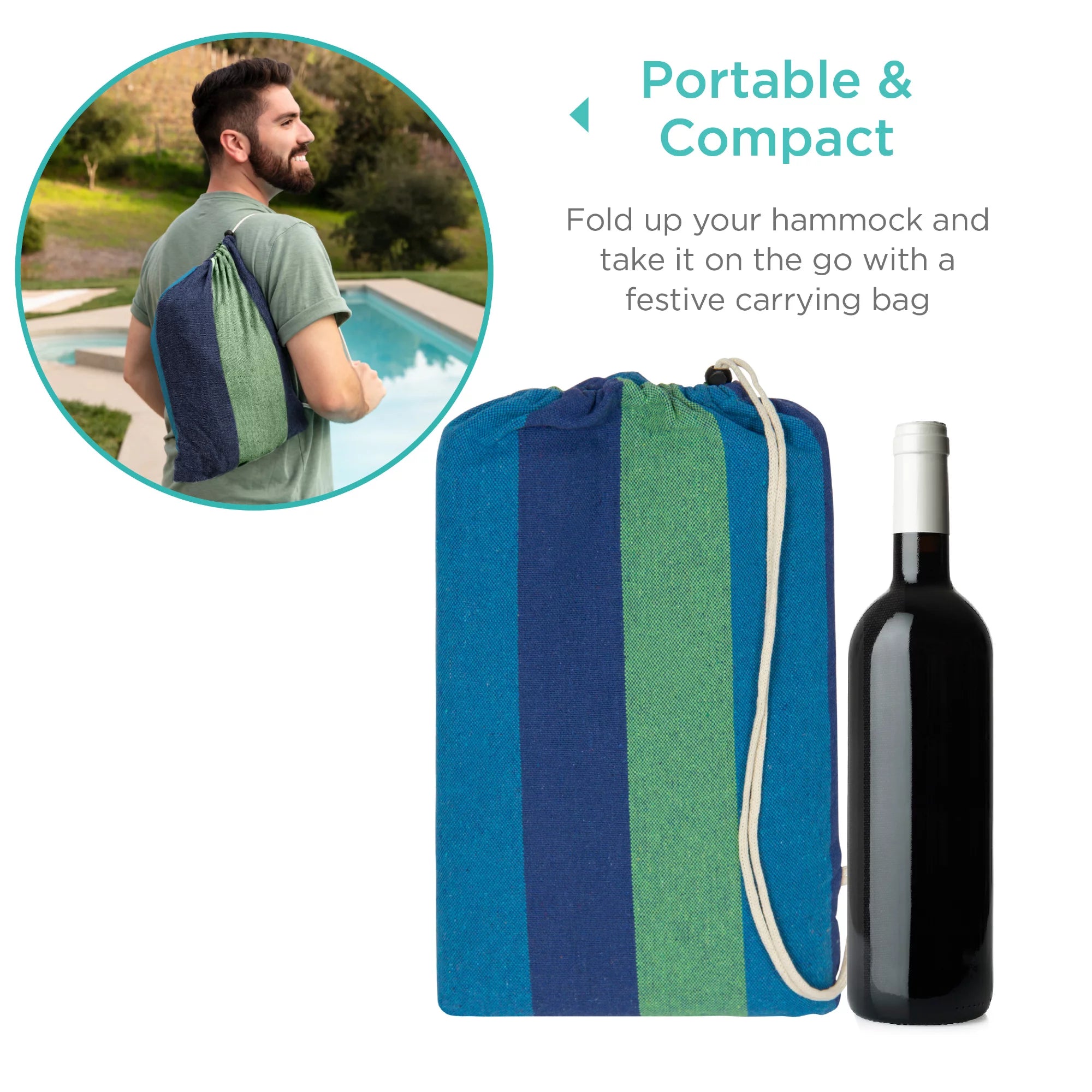 Blue Cotton Double Hammock with Carrying Bag H995265