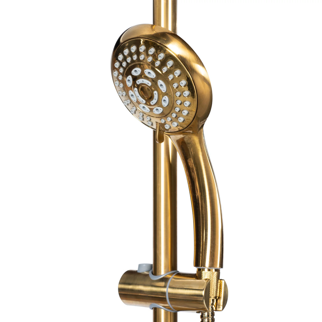 Brushed Gold 8" Rain Showerhead 5-Function Hand Shower Shower System C812735