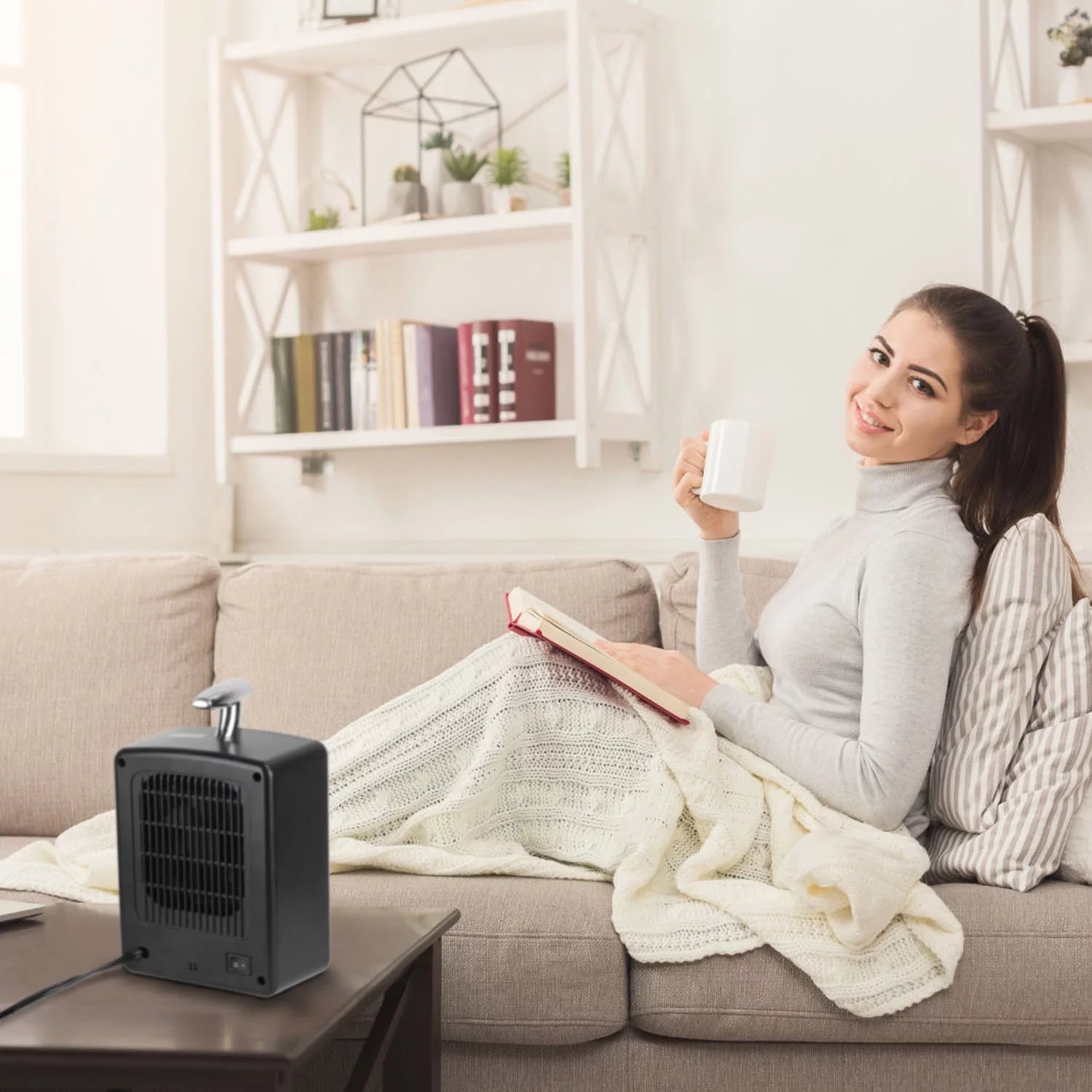 1000W Portable Ceramic Heater with Adjustable Temperature Timer L649