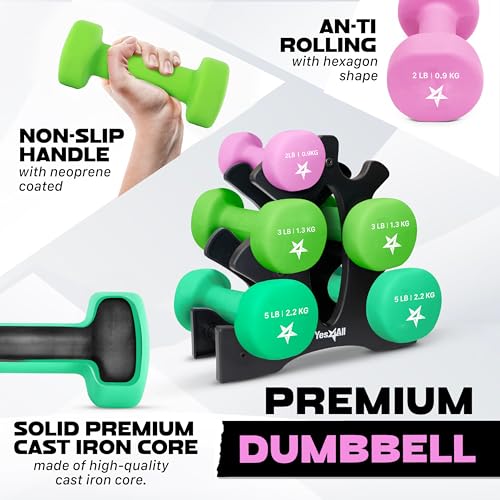 Neoprene Coated Dumbbell Hand Weight Sets with Rack B76428