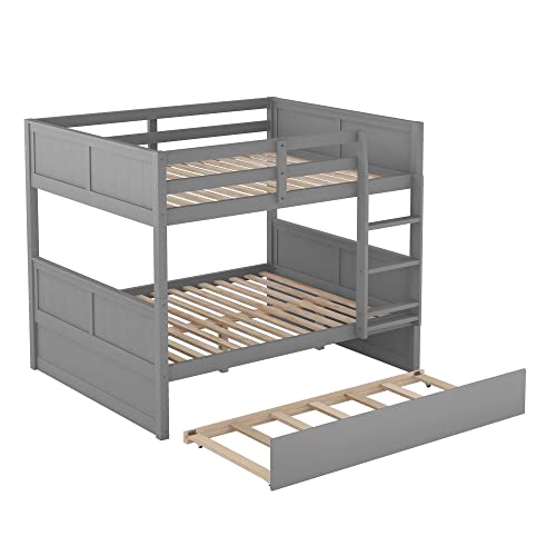 Twin Over Full Solid Wood Bunk Bed with Slide and Stairs D861371