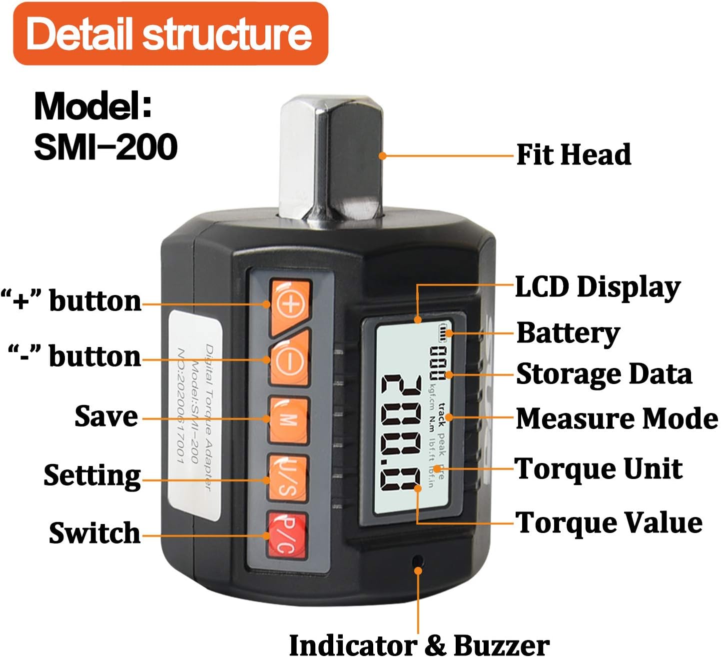 Digital Torque Adapter 200Nm 1/2” Drive U5034