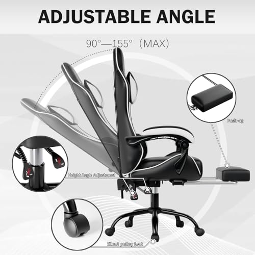 Blue PU Leather Ergonomic Gaming Chair with Footrest R2872