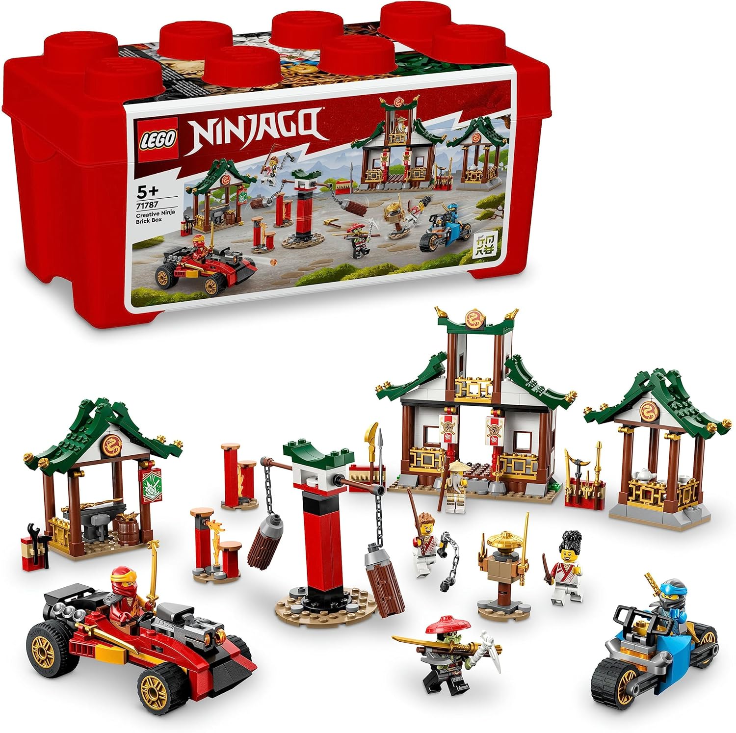 Creative Ninja Brick Box 71787, Toy Storage, Bricks to Build Dojo, Ninja Car, Motorbike, 6 Minifigures P461404