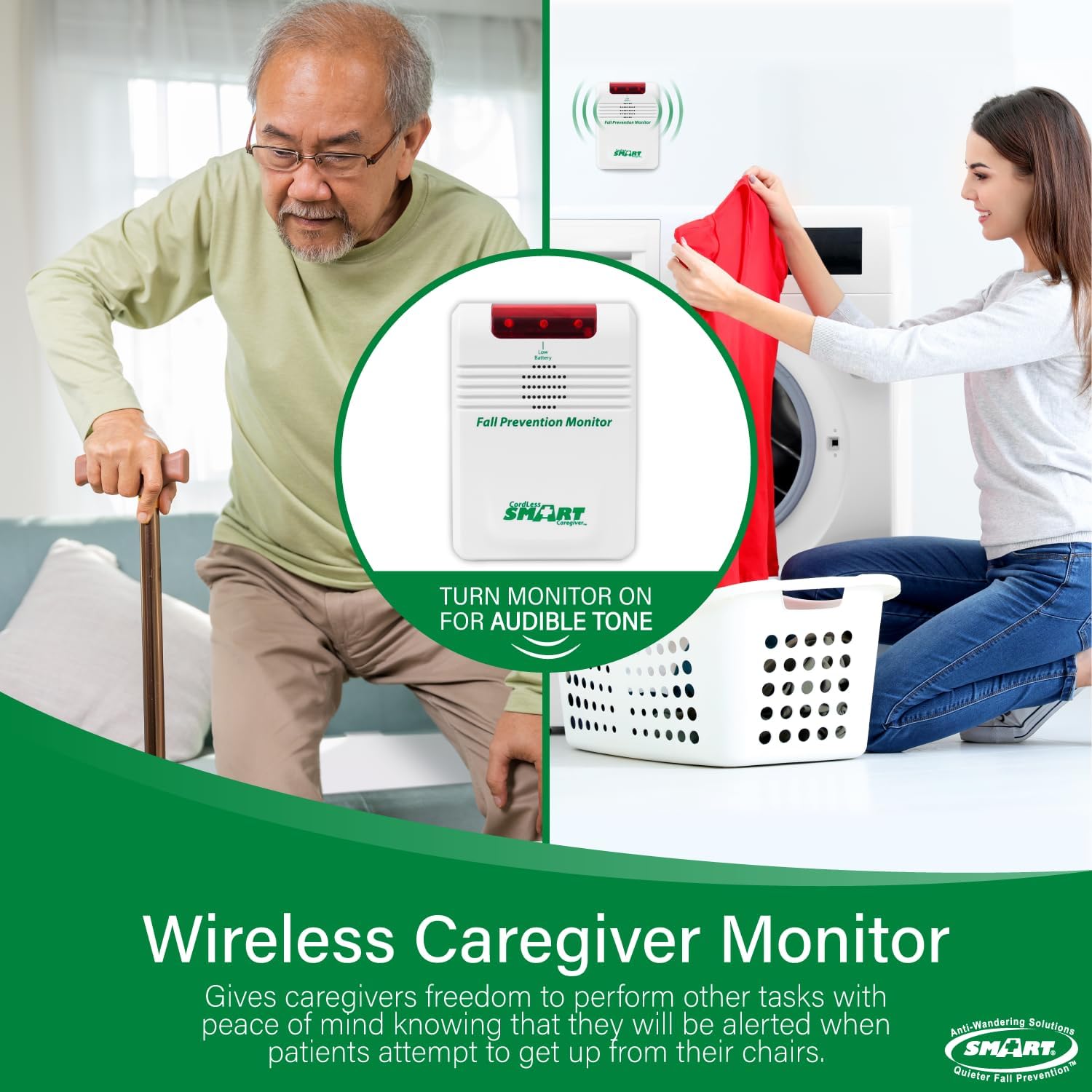 Wireless Chair Exit Alarm with Weight Sensing Pad - 10"x15" Pressure Sensor and Cordless Chair Alarm up to 300' Range W877