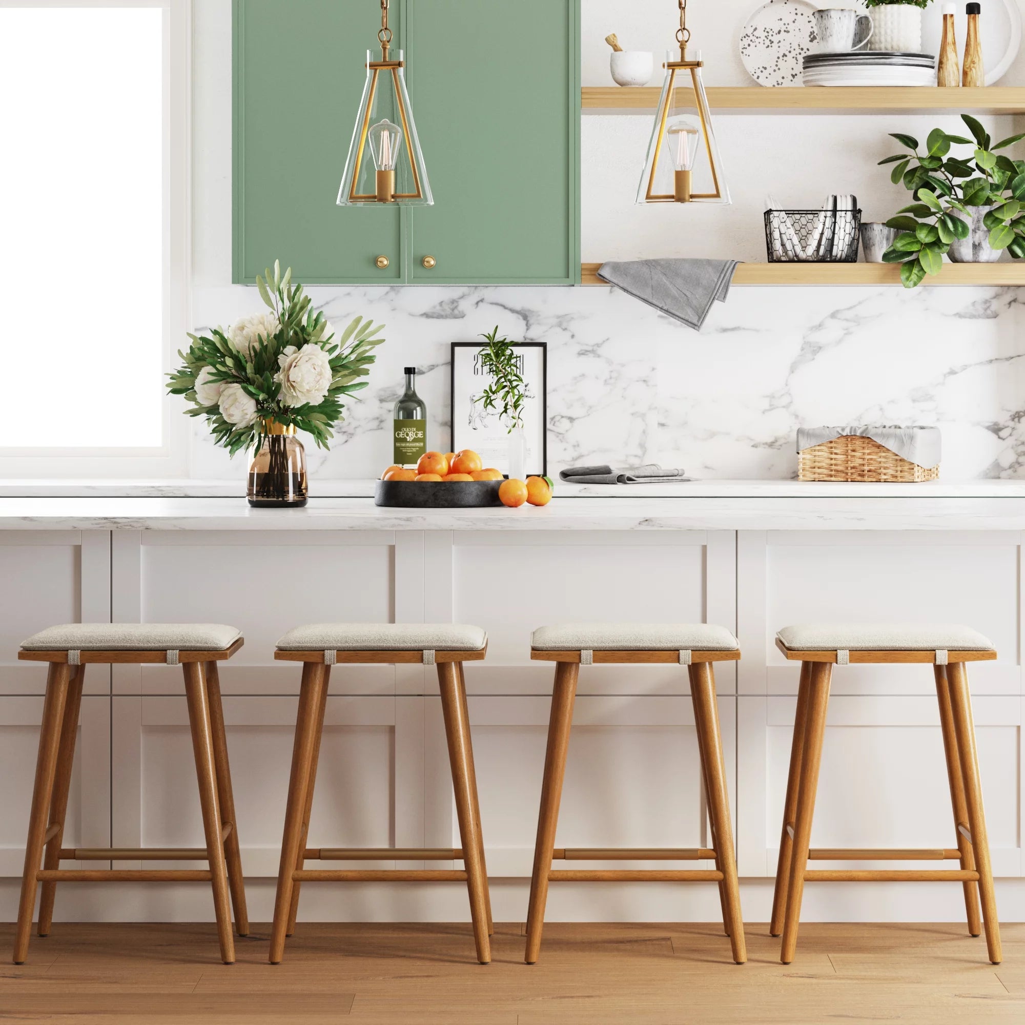 Solid Wood Barstool with Upholstered Cushion W9148