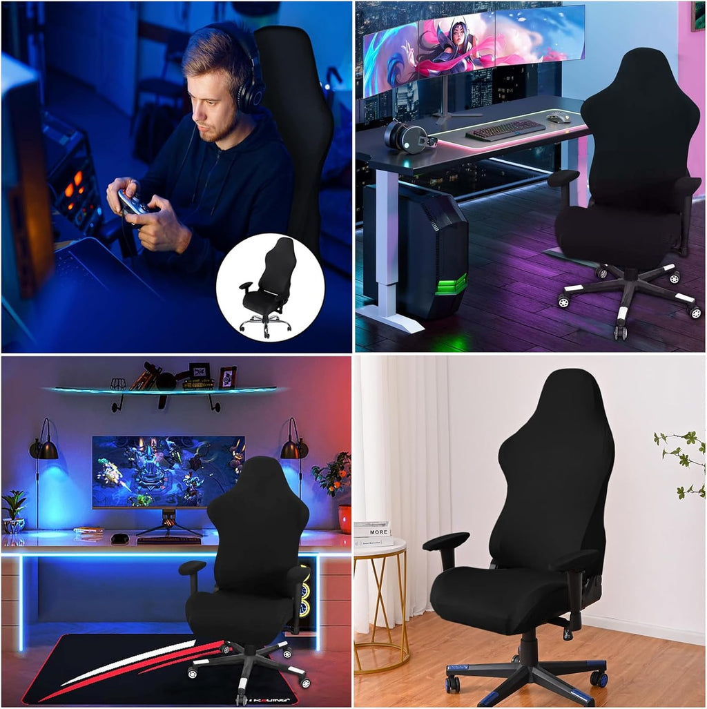 Black Stretchy Polyester Gaming Chair Cover Set of 4 M90744