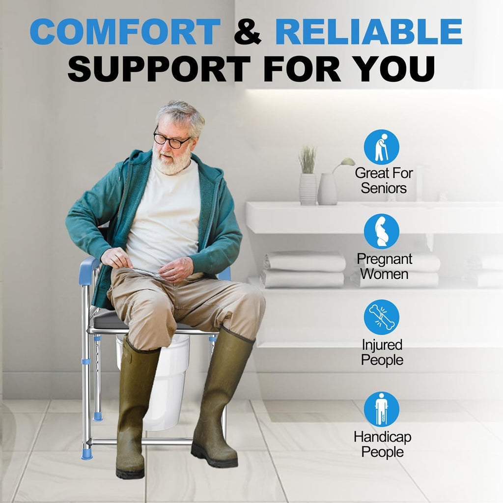 Padded Adjustable Height Raised Toilet Seat with Handles C252942