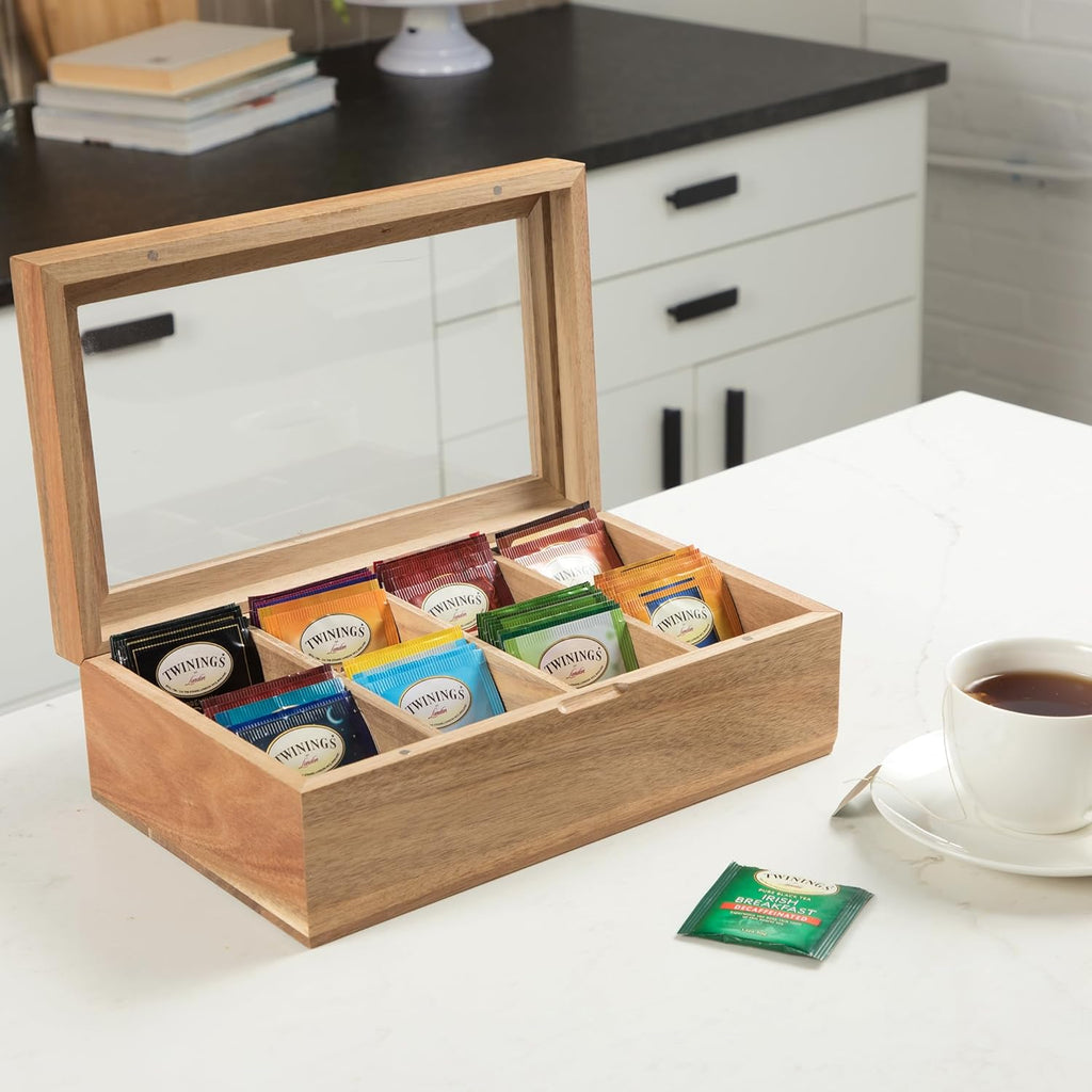 Acacia Wood Tea Bag Storage Box with Clear Acrylic Magnetic Lid C94892