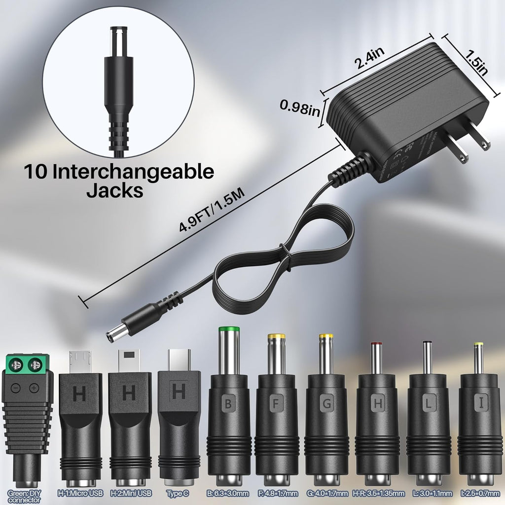 5V 1A AC Adapter Power Supply with 10 Interchangeable Jacks E60043