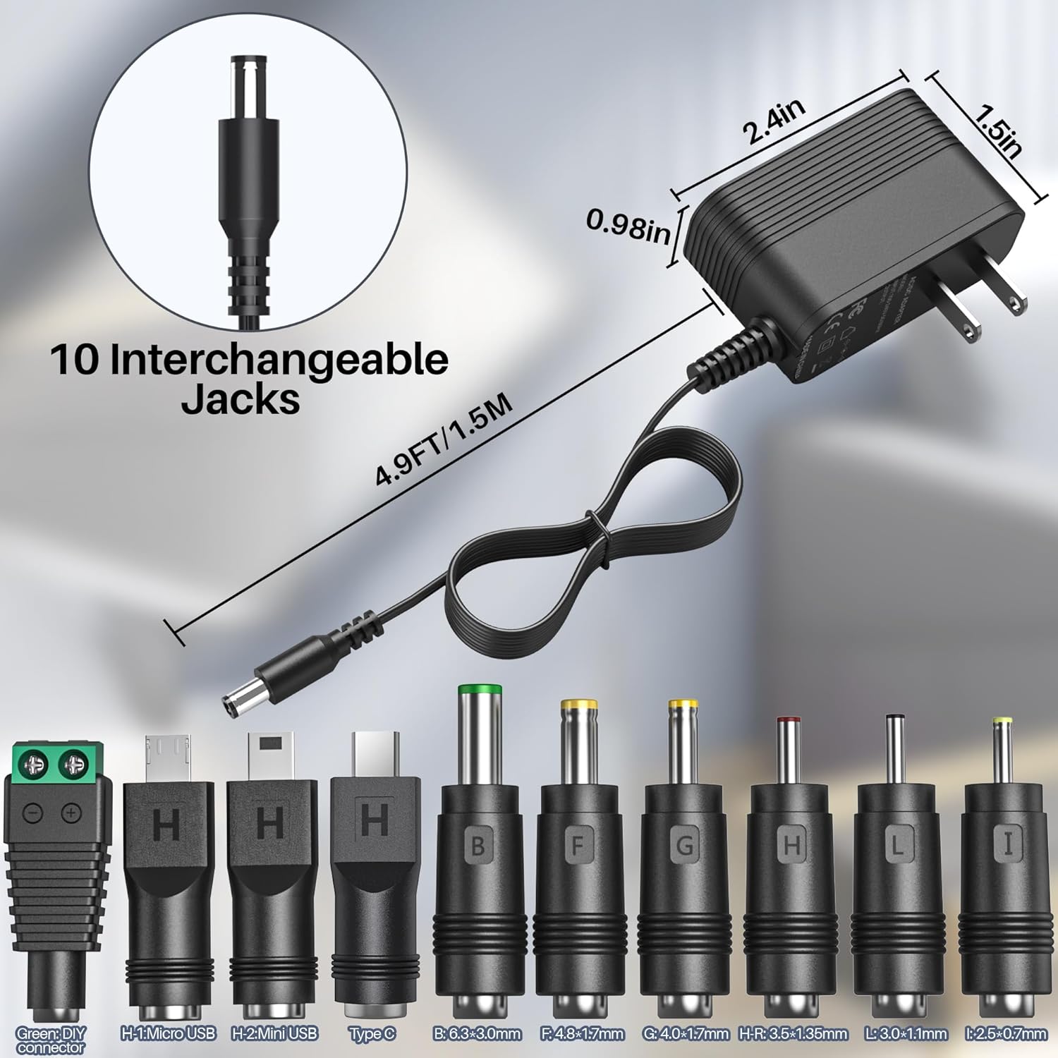 5V 1A AC Adapter Power Supply with 10 Interchangeable Jacks E60043
