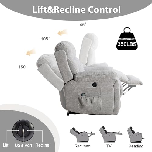 Large Power Lift Recliner Chair with Massage and Heat, Dark Gray W53727