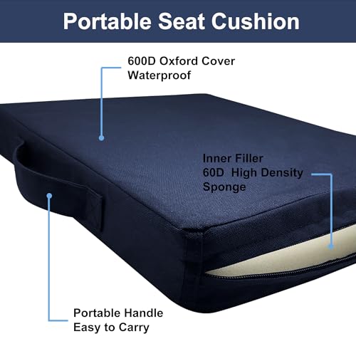 2 Inches Thick Waterproof Oxford Fabric Stadium Seat Cushions Set of 2 (Black) Y200