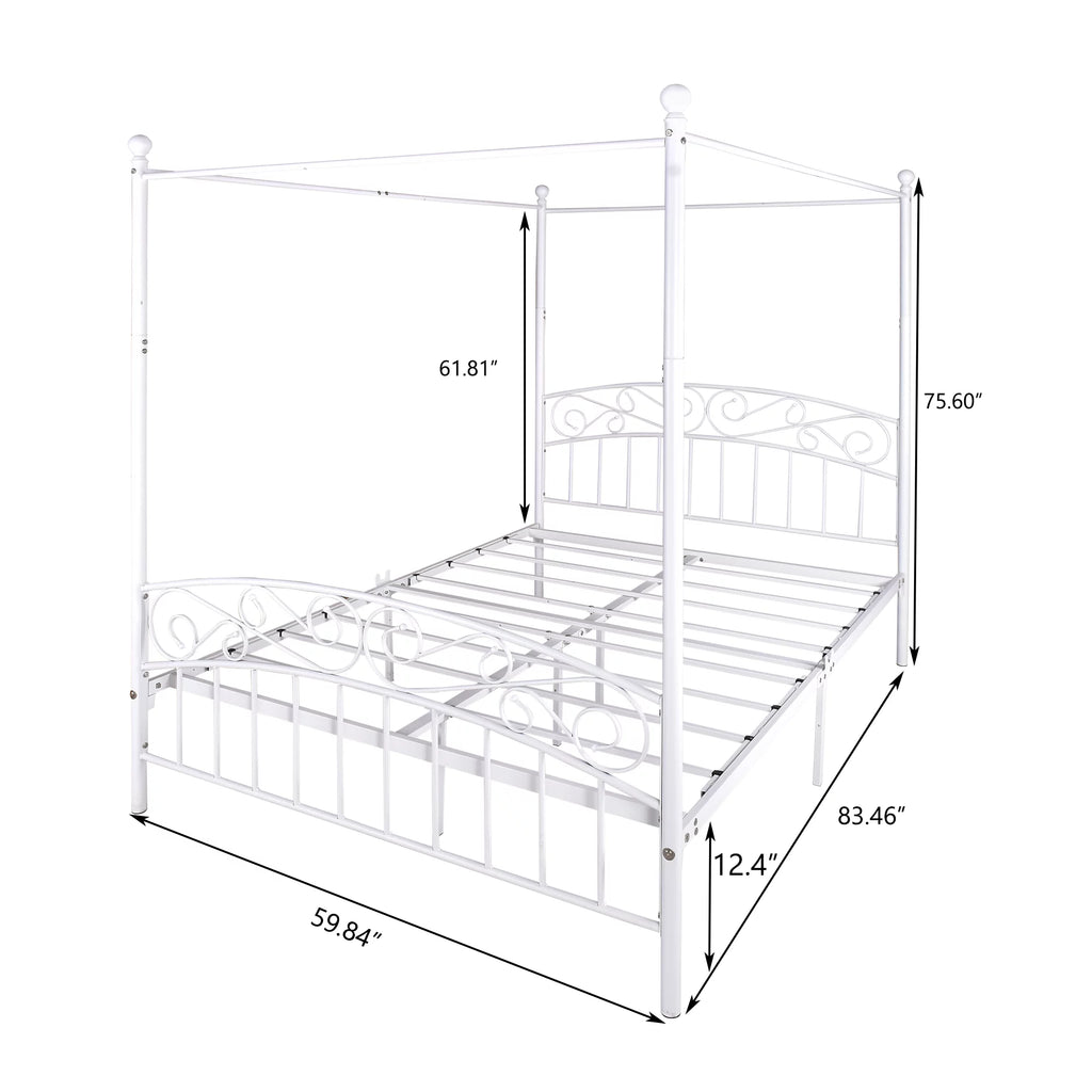 Queen Size Black Metal Canopy Bed Frame with Headboard T952
