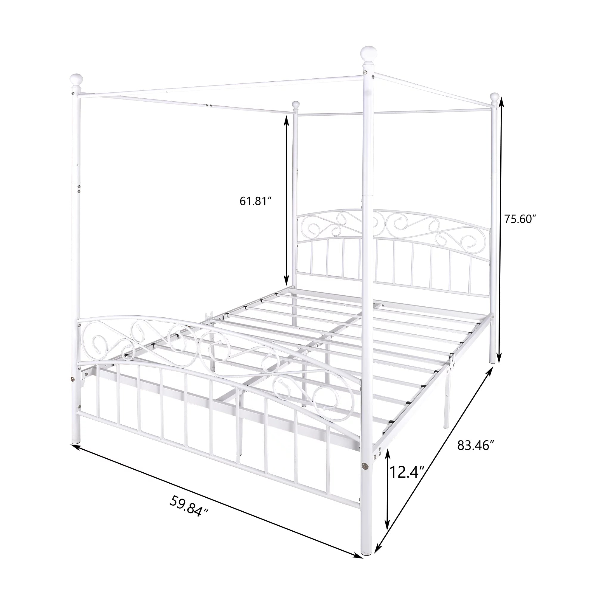 Queen Size Black Metal Canopy Bed Frame with Headboard T952