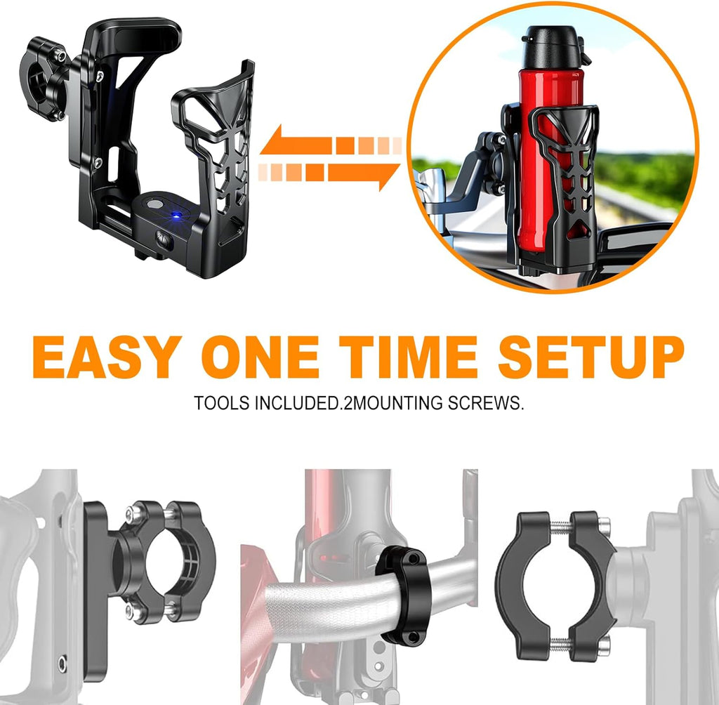 Motorcycle Cup Holder with Atmosphere Light, 360° Rotation, Max Load 32oz S161