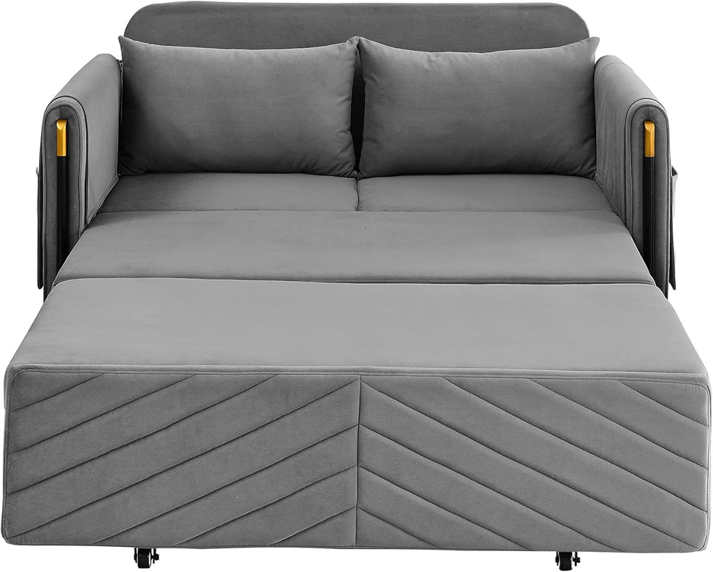 Gray Velvet Convertible Sofa with Pull Out Bed K844