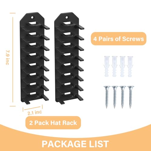 2 Pack Hat Organizer for Baseball Caps, Wall Hat Rack, Hold Up to 16 Hats F468223