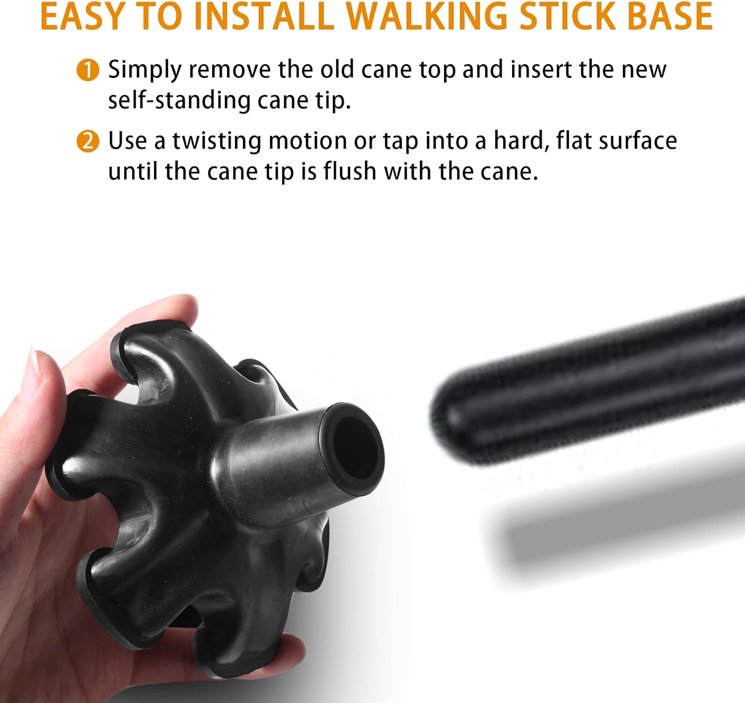 3/4'' Self Standing Rubber Cane Tip Quad Walking Cane Tips with 6 Support Feet Heavy Duty Rubber Cane Tip Base U149494